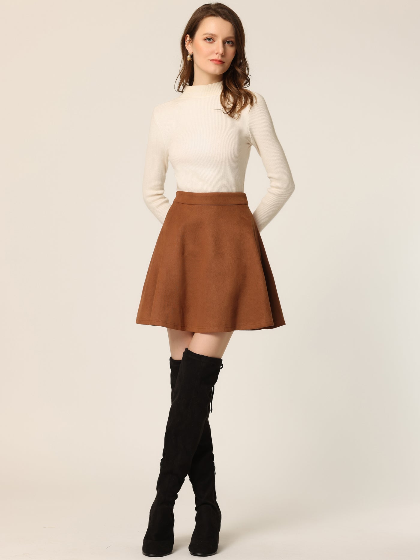 Allegra K Faux Suede Basic Short Flared Casual Mini Skater Skirt