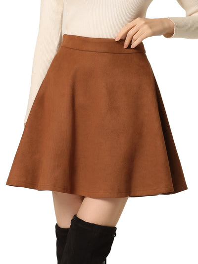 Faux Suede Basic Short Flared Casual Mini Skater Skirt