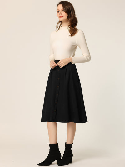 Faux Suede High Waist Swing Flared Midi Casual Skater Skirt
