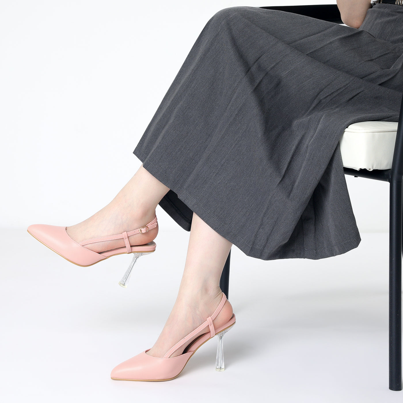Allegra K Women's Slingback Stiletto Clear Heels Pointed Toe Pump