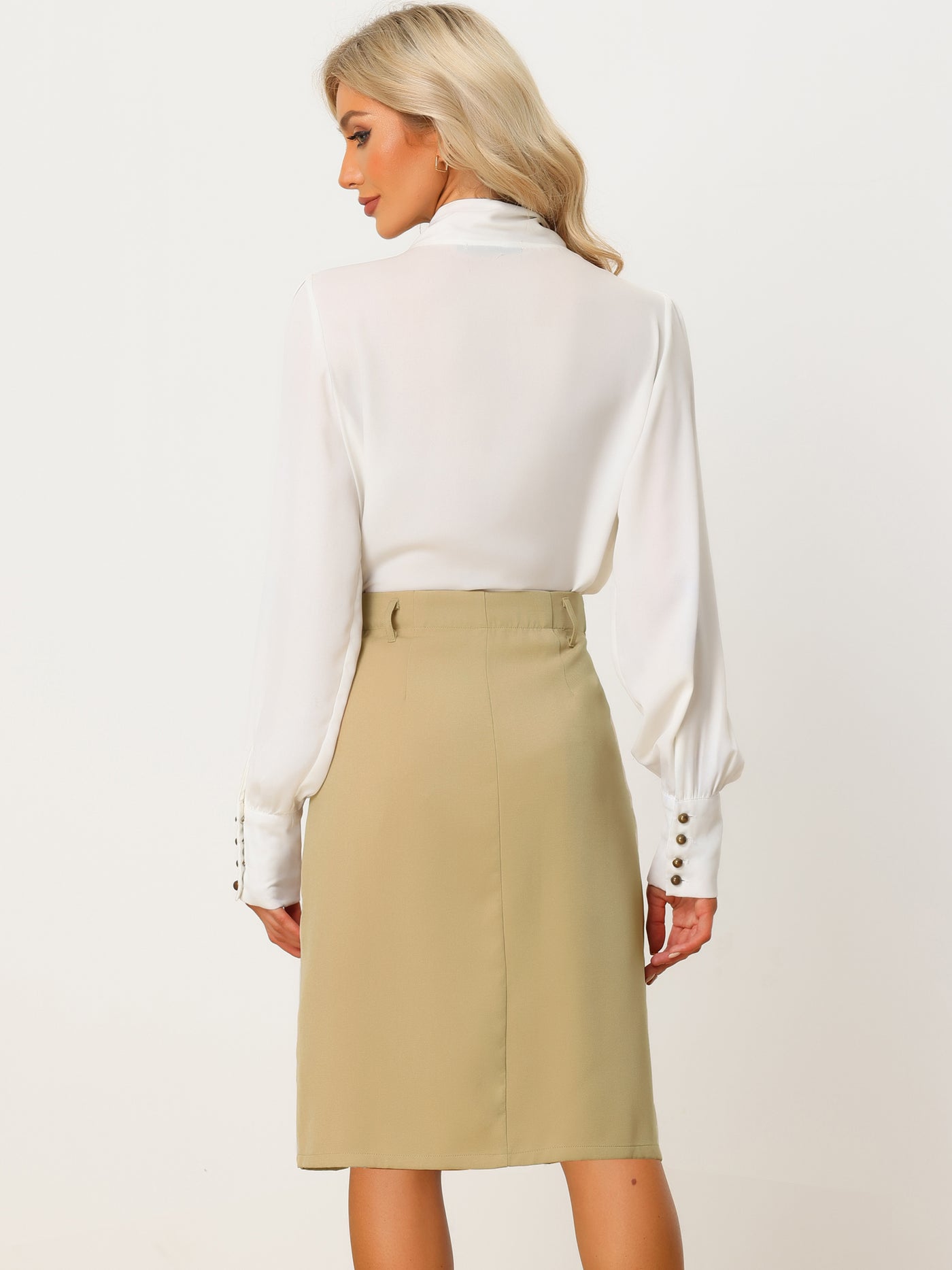 Allegra K Casual Work Skirt for Women's Button Front Belted High Waist Midi Skirts