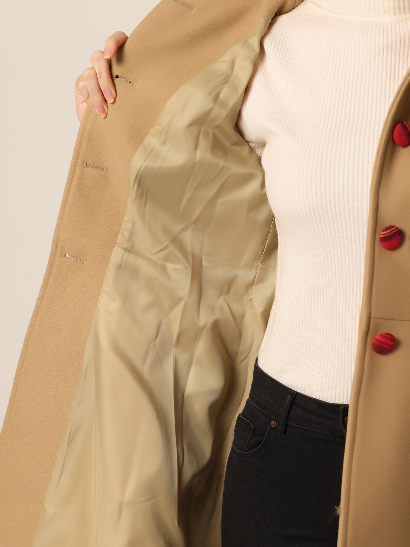 Allegra K Peter Pan Collar Contrast Trim Single Breasted Winter Long Coat