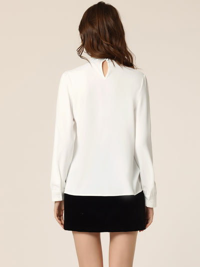 Work Top Pleated Front Long Sleeve Mock Neck Blouse