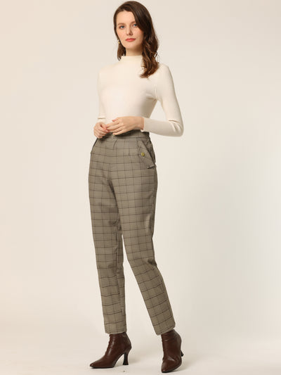 Vintage Tartan Plaid Pants Elastic Waist Straight Long Trousers