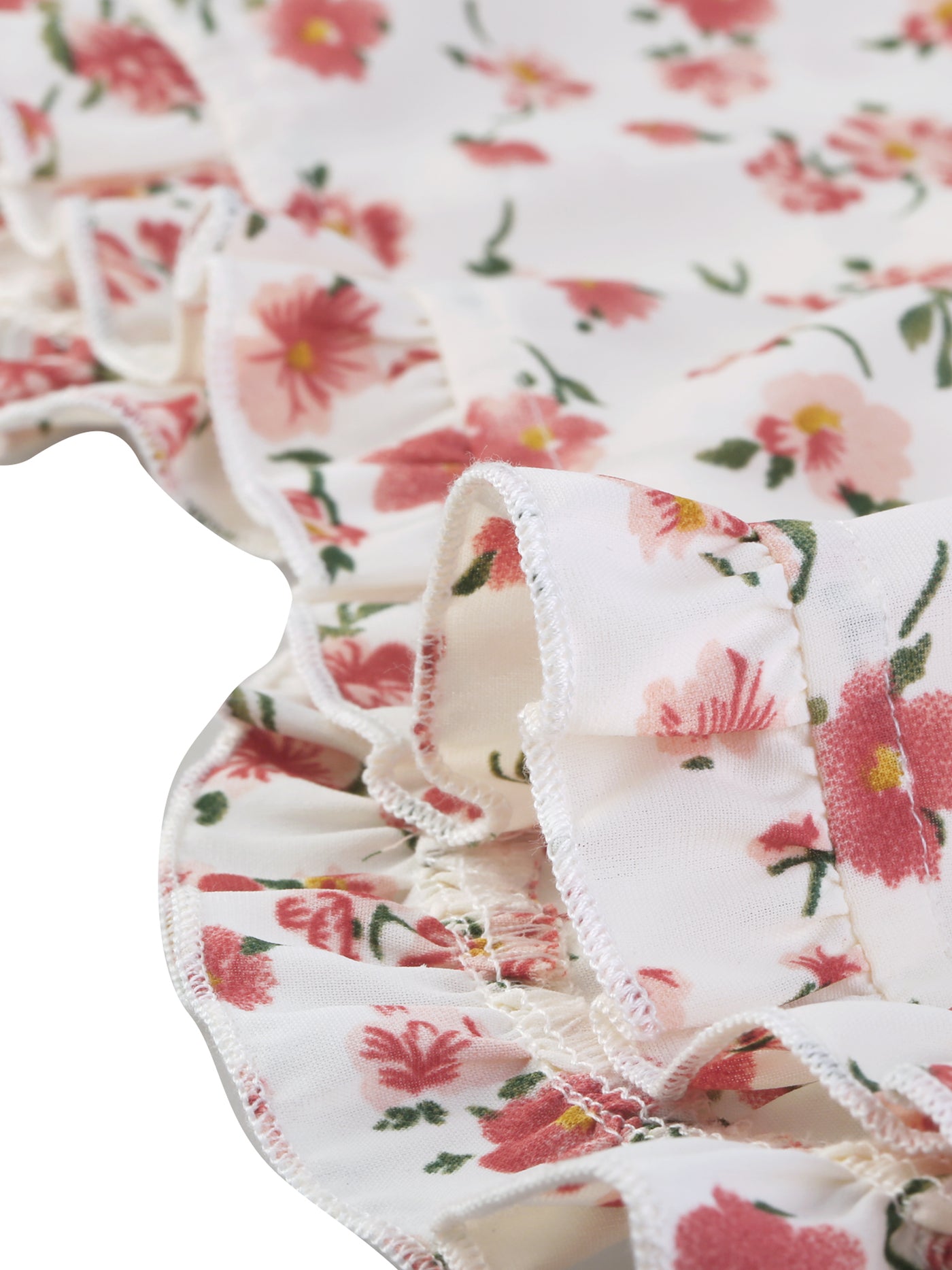 Allegra K Summer Floral V Neck Ruffle Trim Puff Short Sleeve Button Shirt