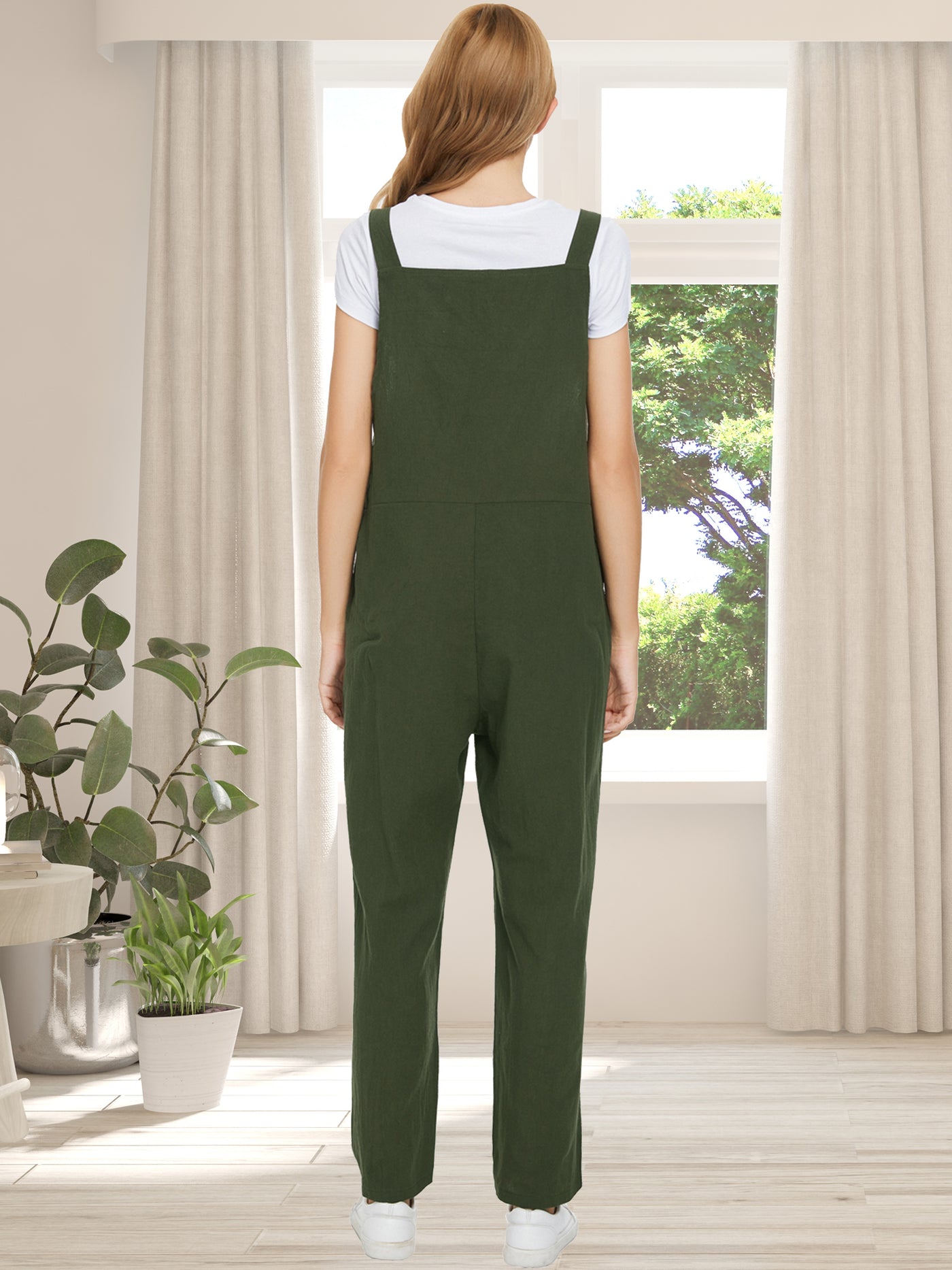 Allegra K Summer Fashion Baggy Loose Cotton Overalls Jumpsuit with Pockets