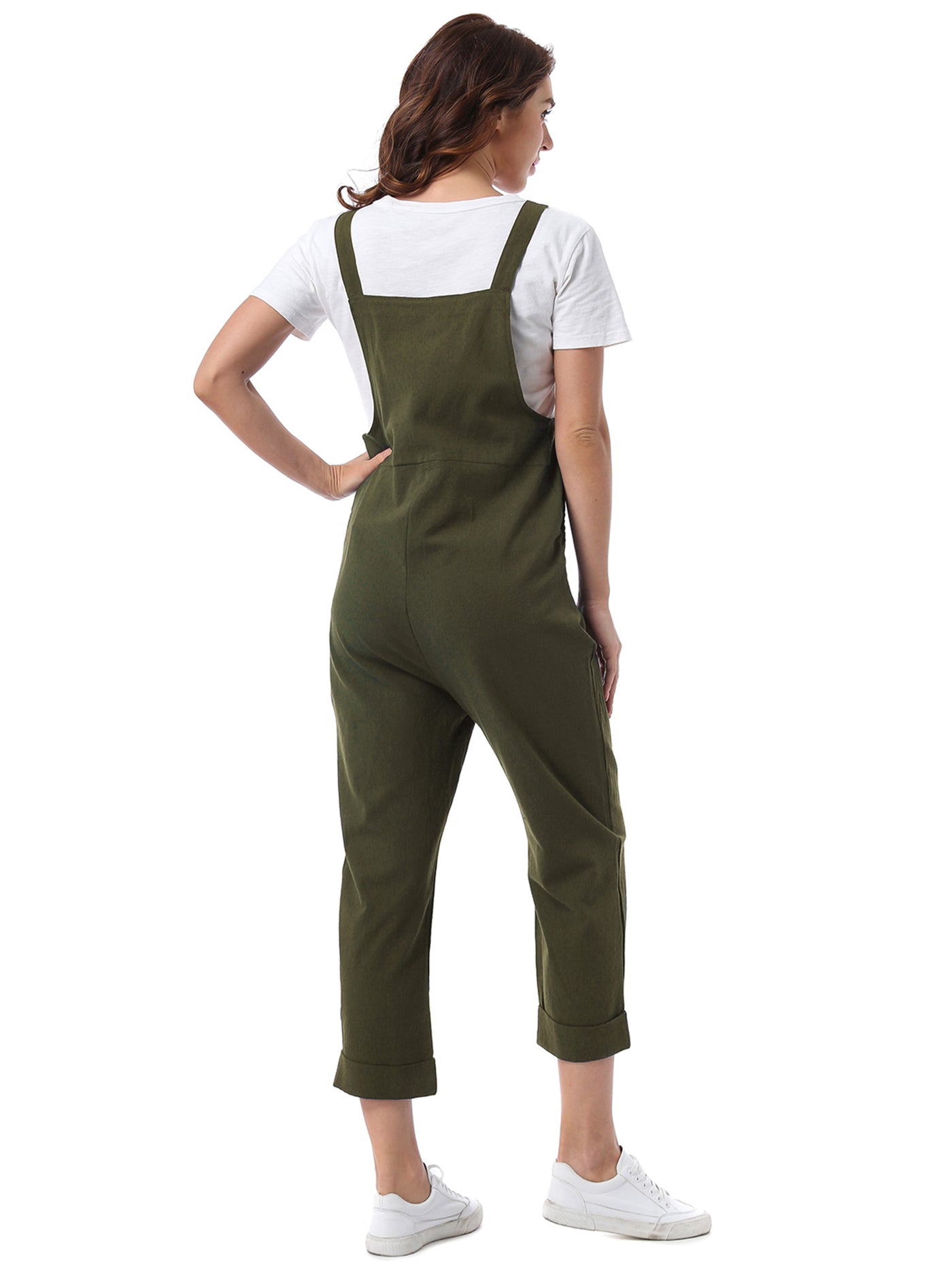 Allegra K Summer Cotton Pockets Casual Sleeveless Baggy Loose Jumpsuits