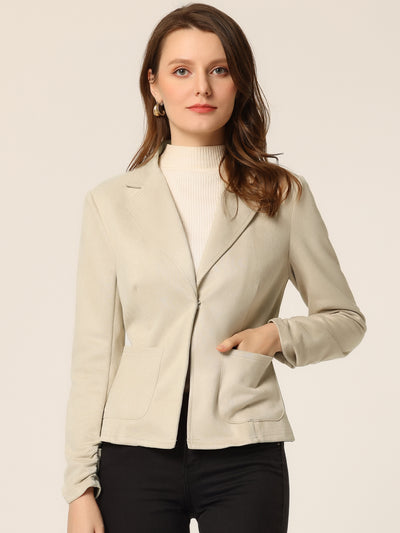 Long Sleeve Casual Open Front Drawstring Faux Suede Blazer