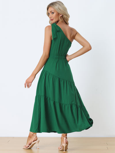 One Shoulder Ruched Sleeveless Elastic Waist Elegant Long Dress
