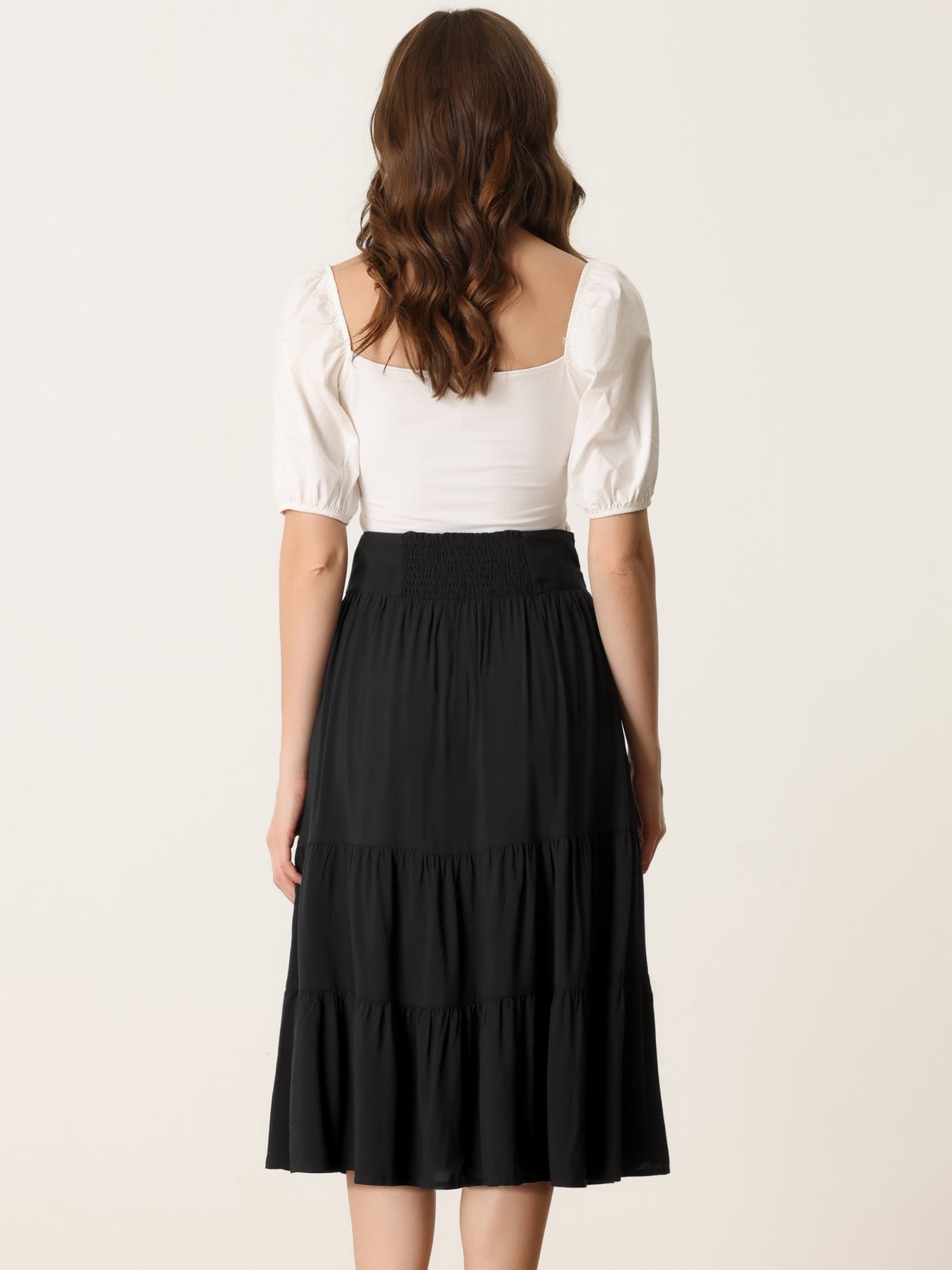 Allegra K Tiered A-Line Skirt for Women's Lace Up Elastic Waist Flare Swing Midi Skirt