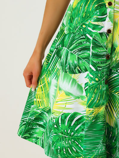 Tie Knot Tropical Print Twist Front Sleeveless Midi Cami Dress