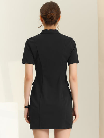 Casual Blazer Short Sleeve Single-Breasted Shawl Collar Dress
