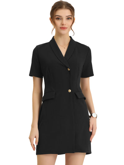 Casual Blazer Short Sleeve Single-Breasted Shawl Collar Dress