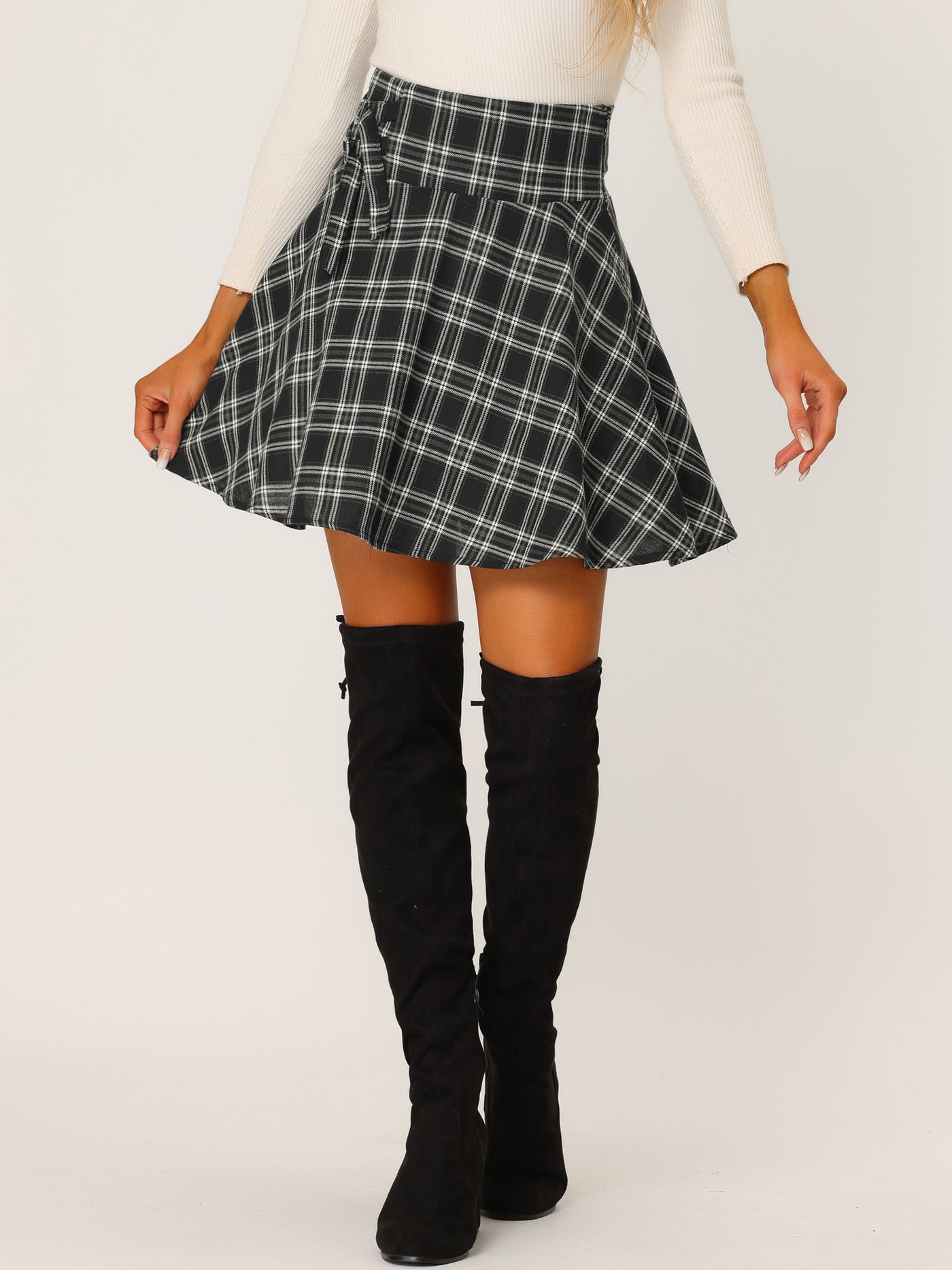 Allegra K School Plaid Cotton Mini Tartan Skater Skirt