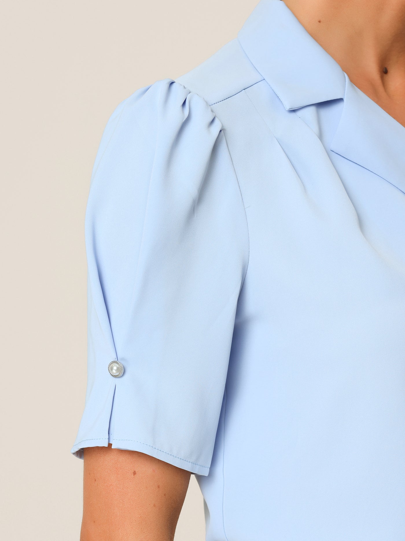 Allegra K Elegant Short Sleeve Button Down Exquisite Camp Collar Blouse