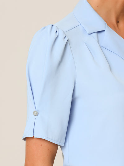 Elegant Short Sleeve Button Down Exquisite Camp Collar Blouse