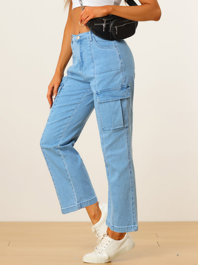 Allegra K Women's High Waist Denim Trouser Casual Distressed Denim Pants Jeans