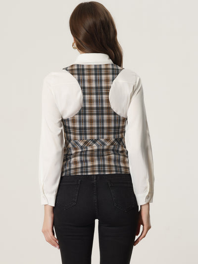 Plaid Waistcoat V Neck Single Breasted Sleeveless Jacket Vest