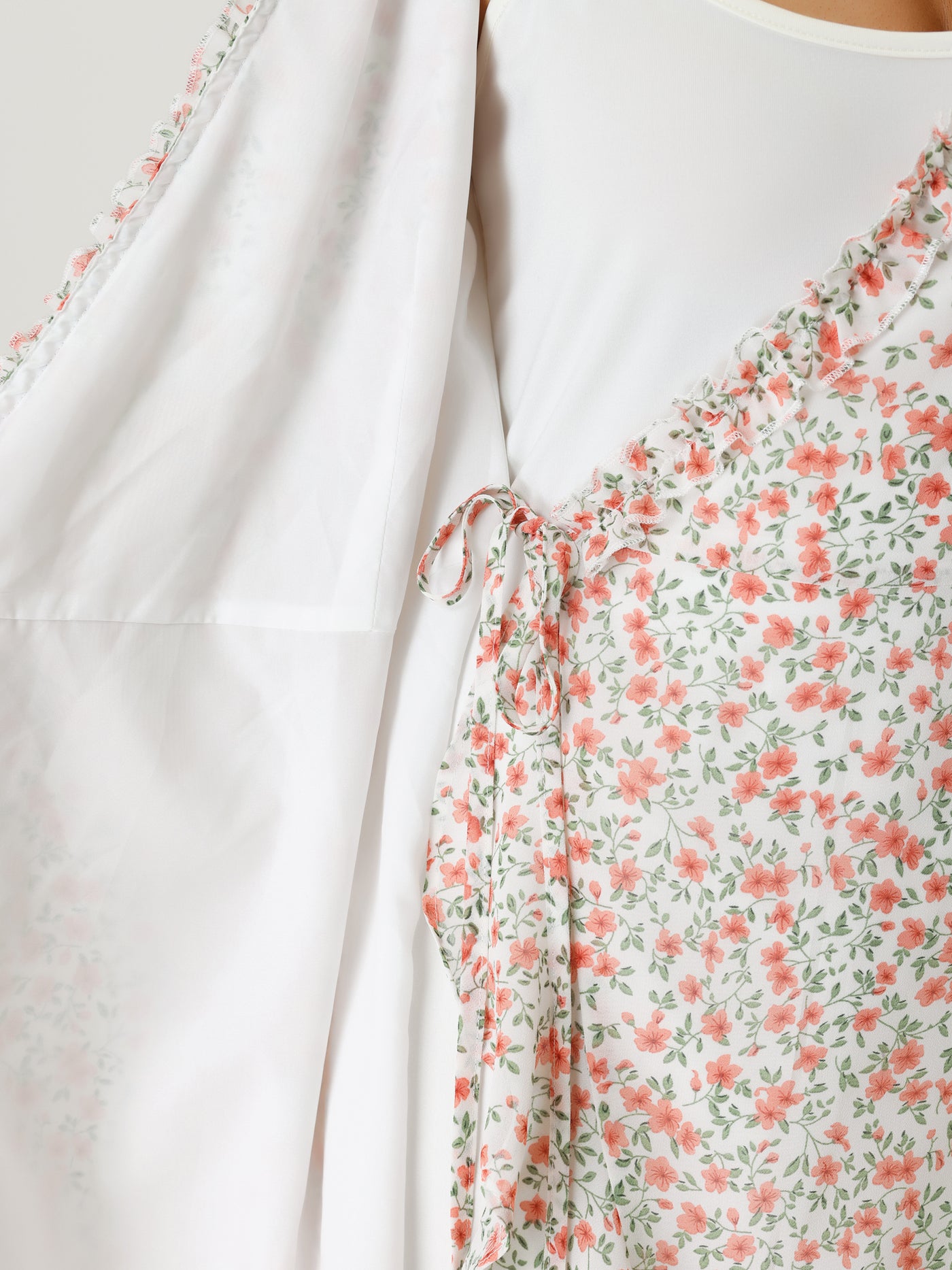 Allegra K Summer Sleeveless V Neck Tie Waist Floral Print Ruffled Wrap Mini Dress