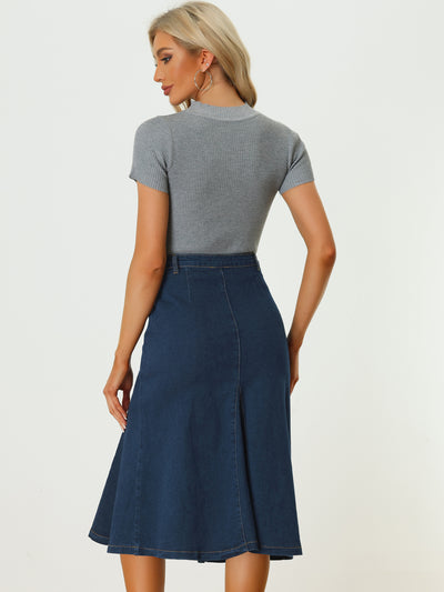 Casual Denim Skirt for Women's High Waisted A-Line Flared Midi Skirts