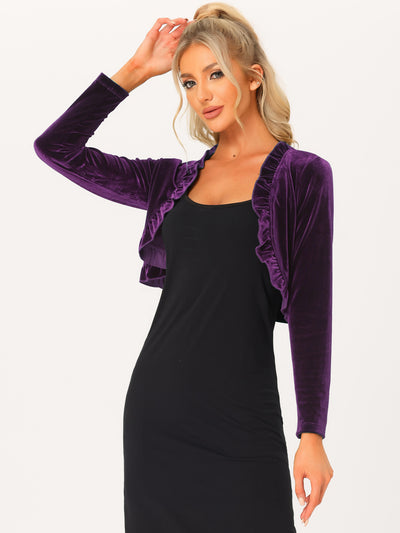Cocktail Party Open Front Cardigan Long Sleeve Cropped Velvet Shrug