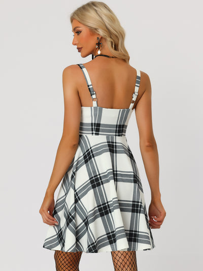 Plaid Gothic Vintage Lace-Up Sleeveless A-Line Dress