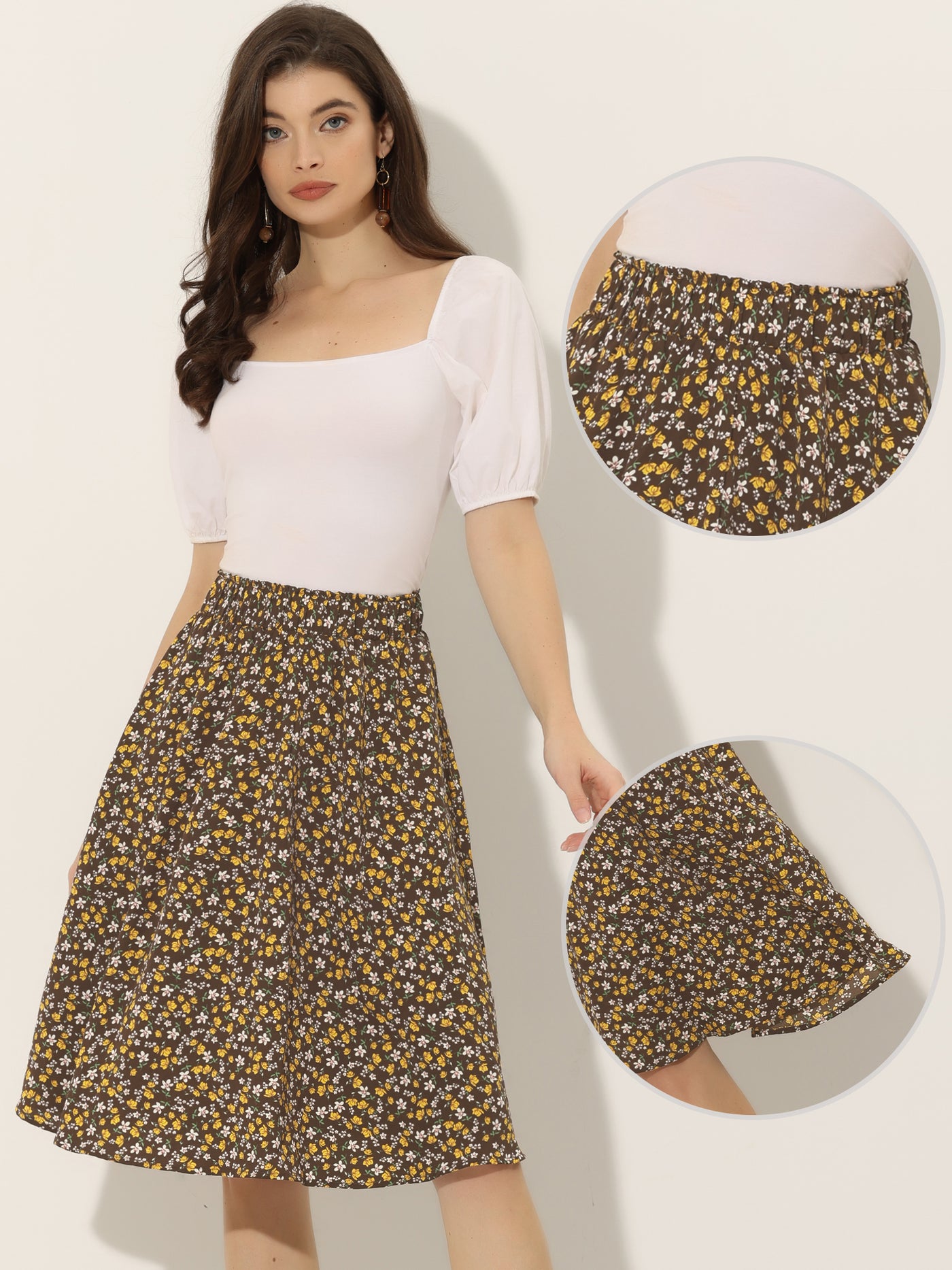 Allegra K Floral Knee Length A-line Summer Skirt