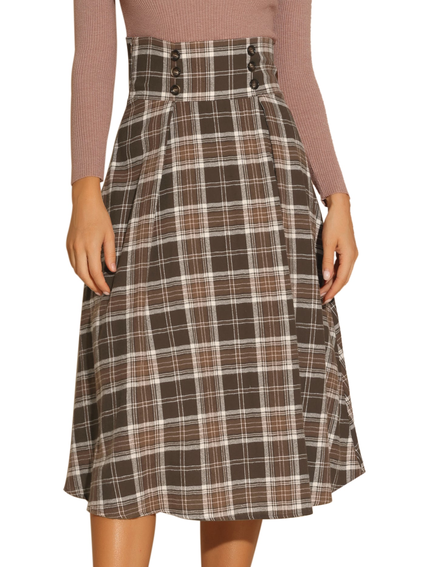 Allegra K Plaid High Elastic Waist Skirt Vintage Fall Winter A-Line Midi Skirt
