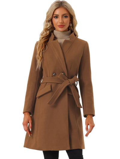 Belted Stand Collar Winter Fully Lined Belted Coats