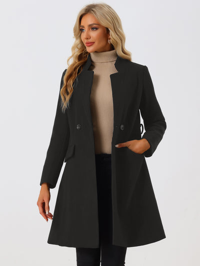 Allegra K Belted Stand Collar Winter Fully Lined Knee Length Coats