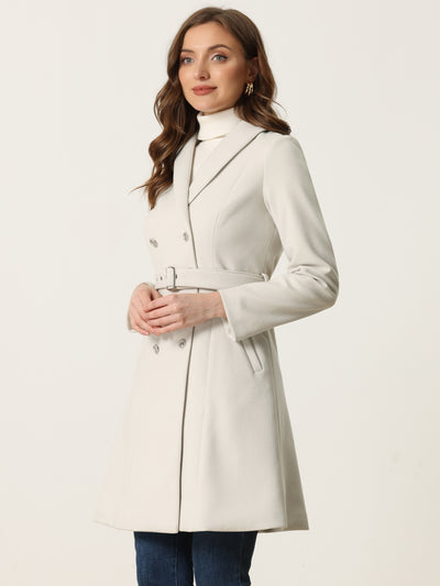 Double Breasted Winter Coat Flat Collar Belted Pockets