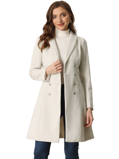 Double Breasted Winter Coat Flat Collar Belted Pockets