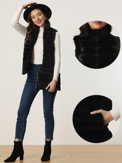 Fluffy Vest Jacket for Stand Collar Sleeveless Faux Fur Coat