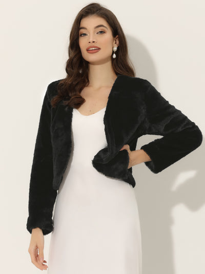 Allegra K Cropped Jacket for Faux Fur Long Sleeve Open Front Bolero Winter Coat