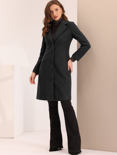 Notched Lapel Single Breasted Work Long Winter Coat