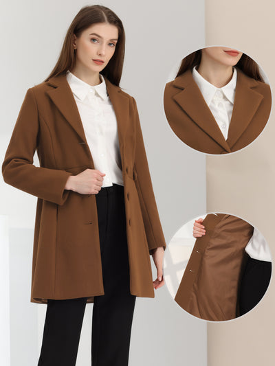 Notched Lapel Single Breasted Button Down Winter Coat