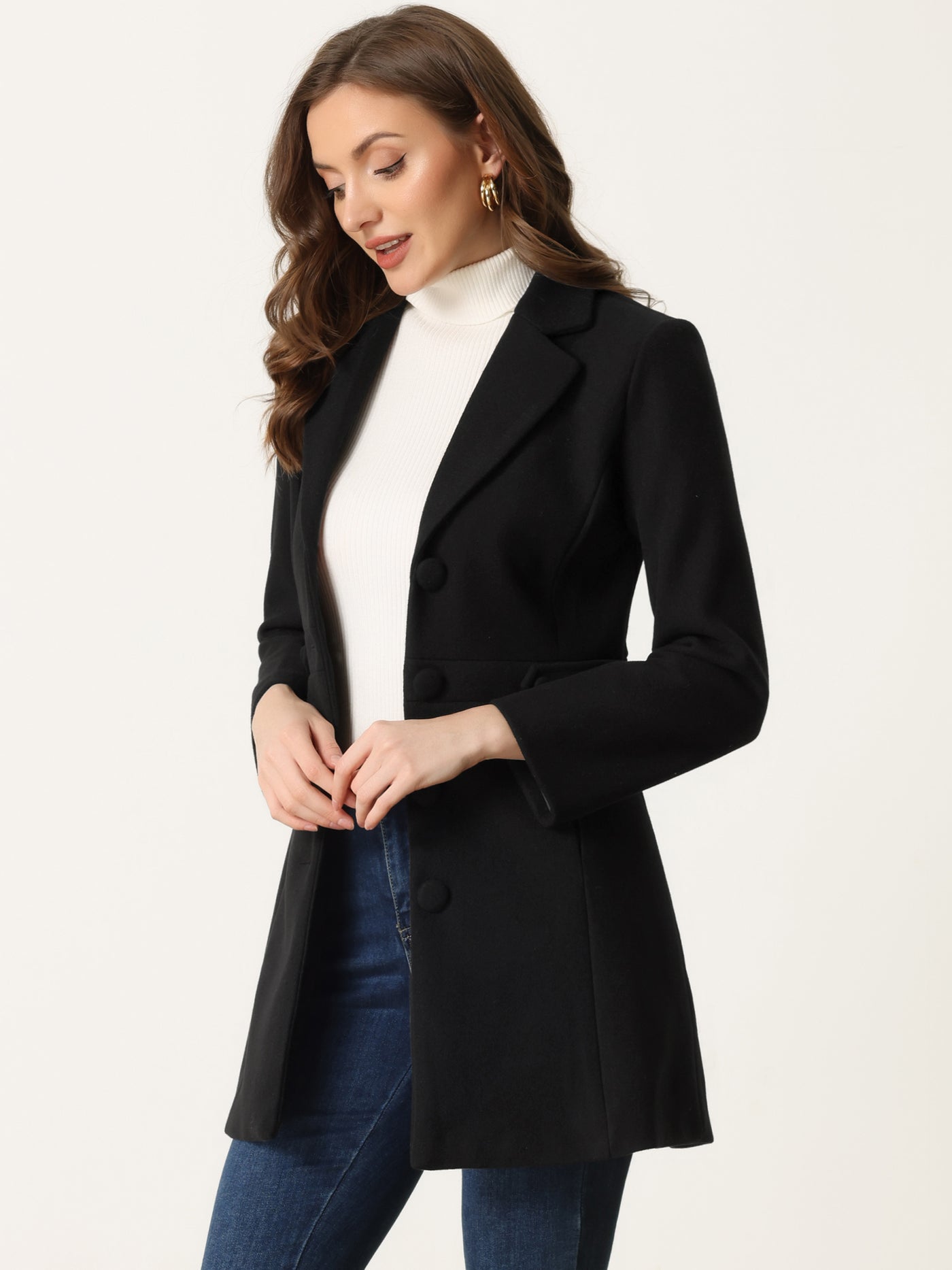 Allegra K Notched Lapel Single Breasted Button Down Winter Coat