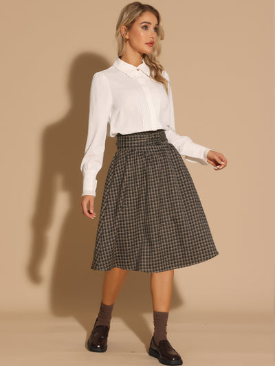 Plaid Vintage High Waist Double Belted A-Line Midi Skirt