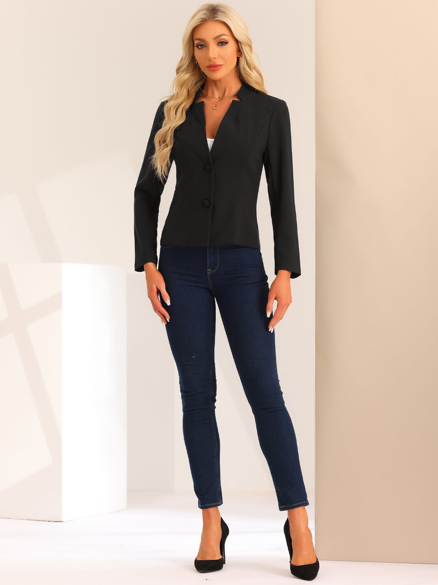 Allegra K Elegant Blazer Long Sleeve Button Front Stretch Office Suit Jacket
