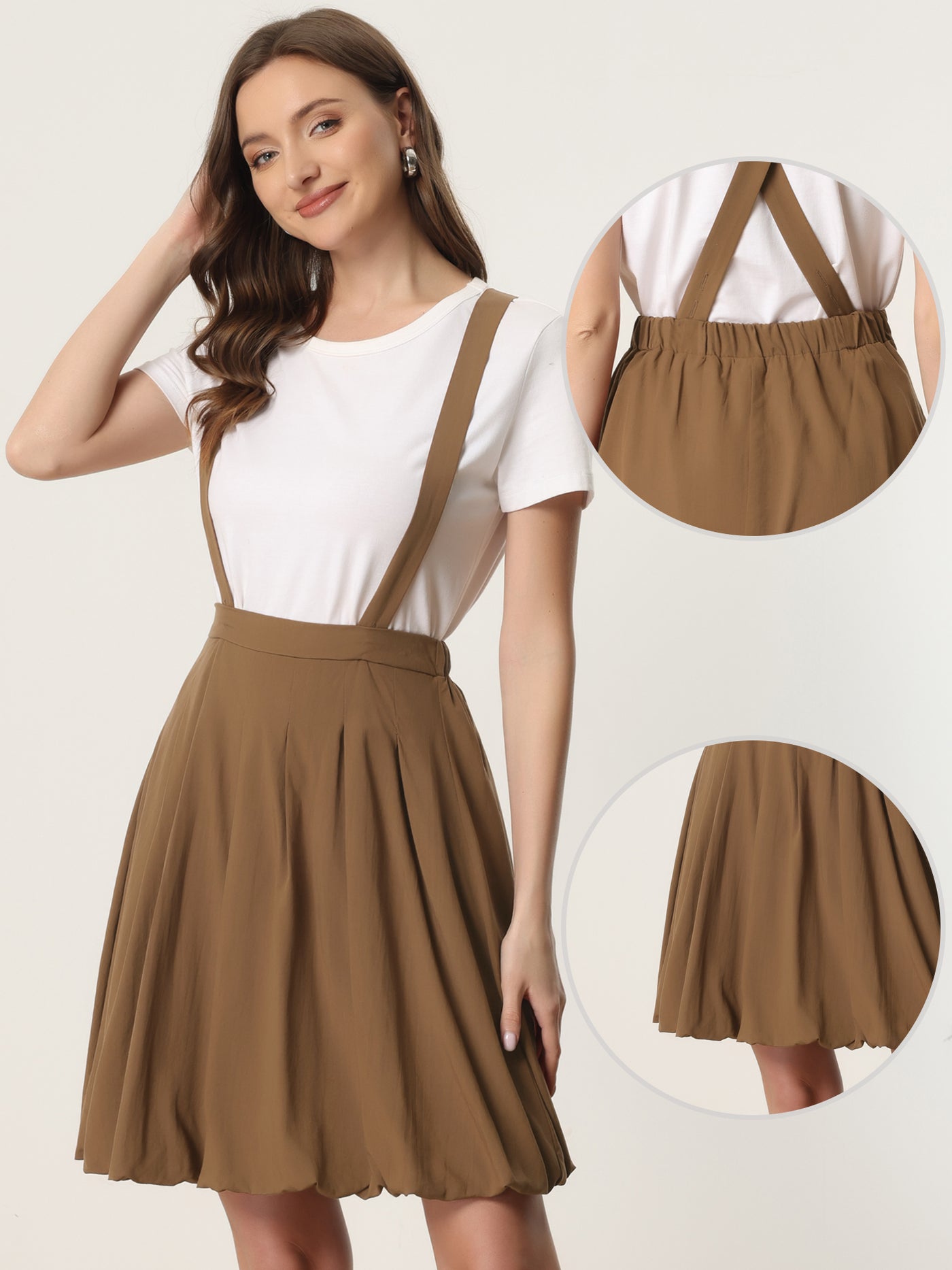 Allegra K Detachable Strap A-Line Bubble Suspender Skirt