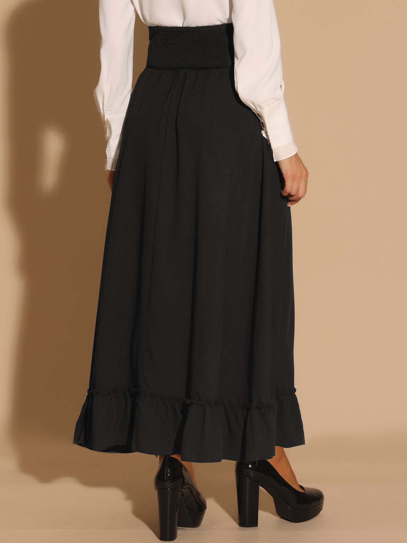 Allegra K Gothic Skirt for Women's Vintage High Waist Button Decor Lace Up Maxi Skirts