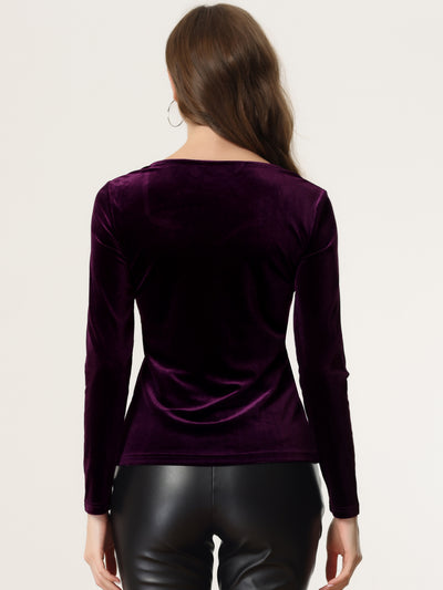 Casual Velvet Long Sleeve Solid Color Sweetheart Neck Blouse