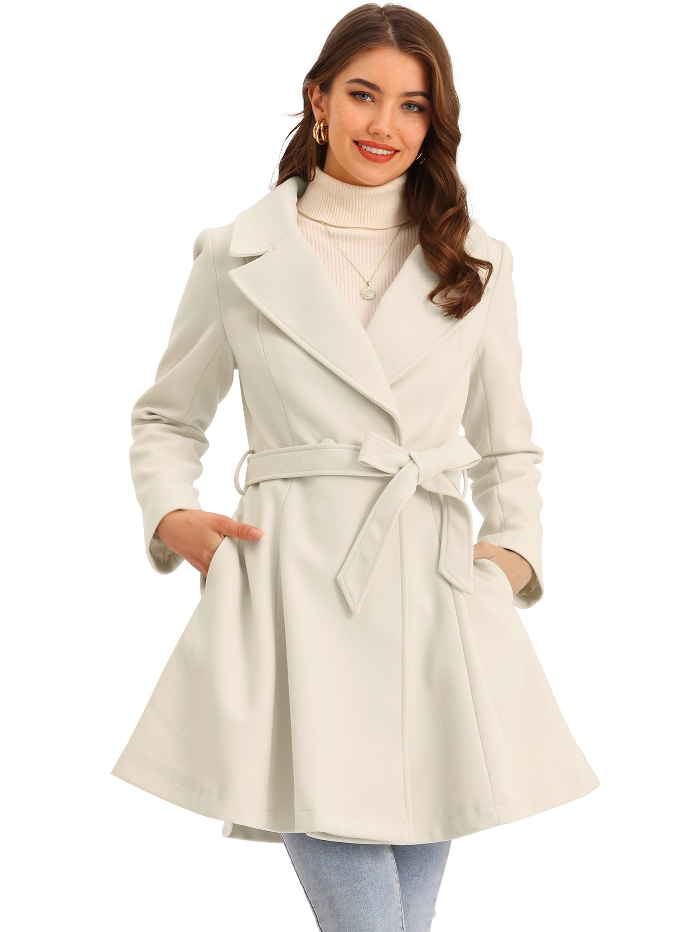 Allegra K Elegant Overcoat Shawl Collar Single Winter Belted Long Coat
