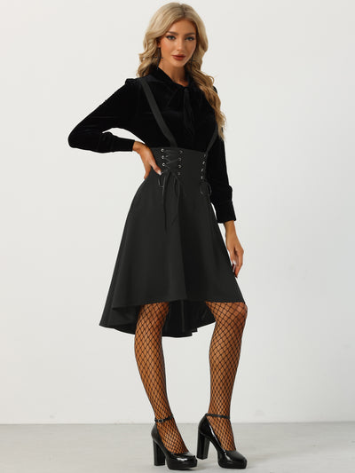 Allegra K Gothic Brace Irregular Hem Midi Lace Up Suspender Skirt