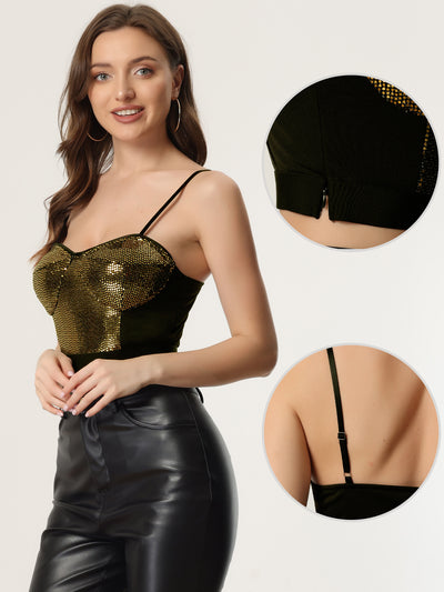 Sequined Spaghetti Strap Deep V Party Tube Crop Top