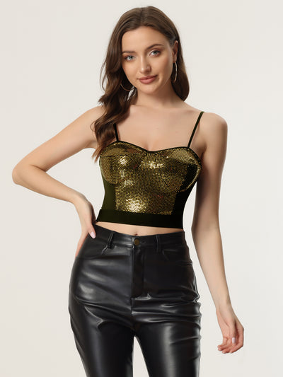 Sequined Spaghetti Strap Deep V Party Tube Crop Top