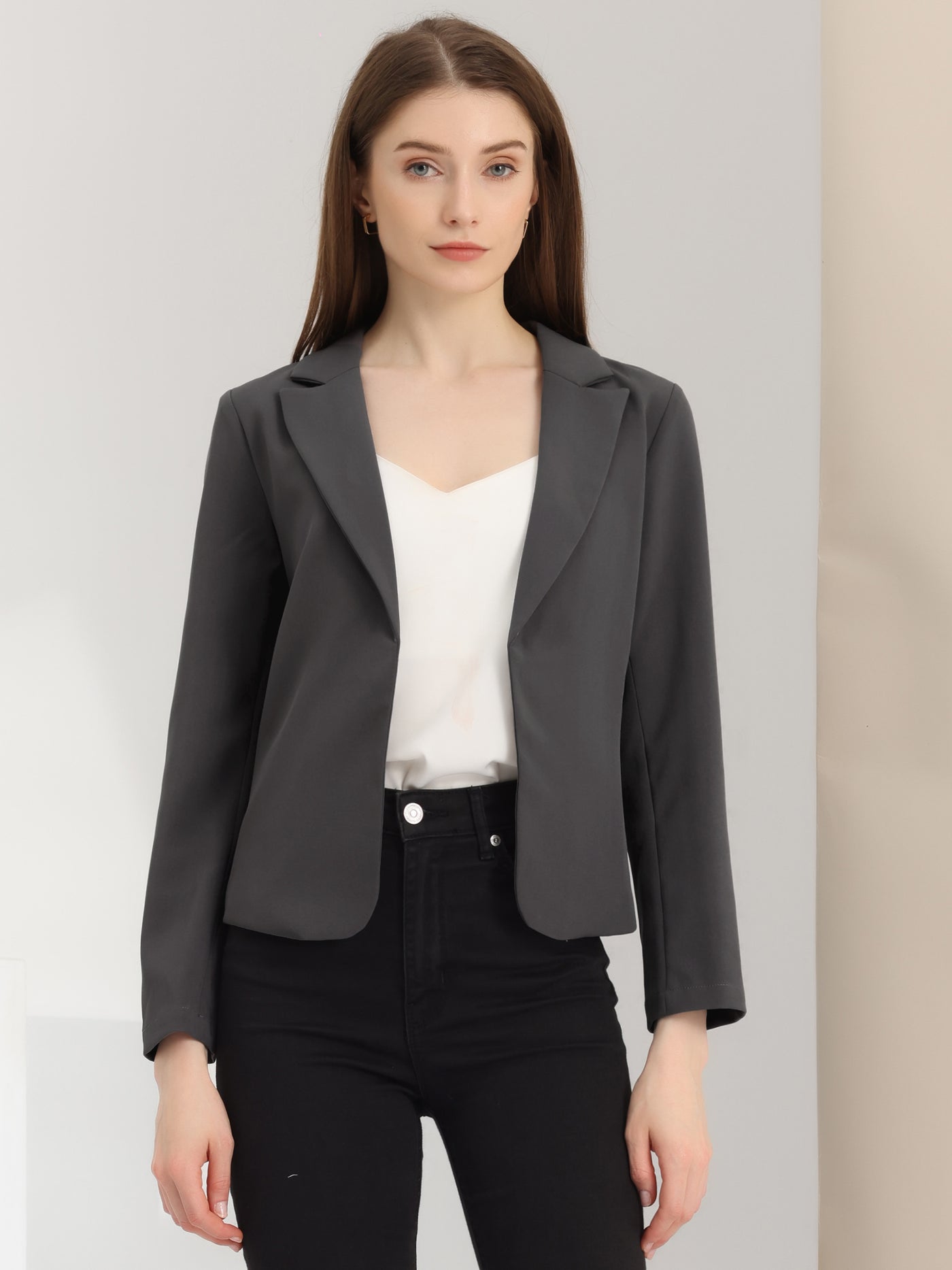 Allegra K Open Front Office Work Business Crop Suit Blazer Jacket