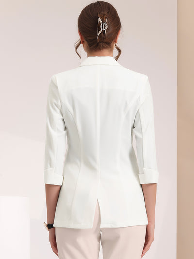 Notched Lapel 3/4 Sleeve Formal Suit Blazer Jacket