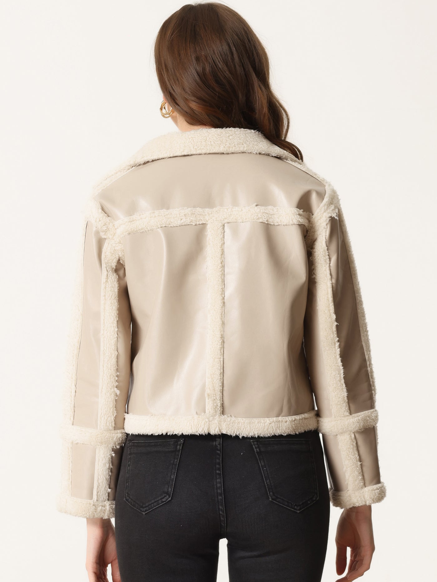 Allegra K Faux Fur Paneled PU Leather Thick Parka Jacket Warm Winter Coat