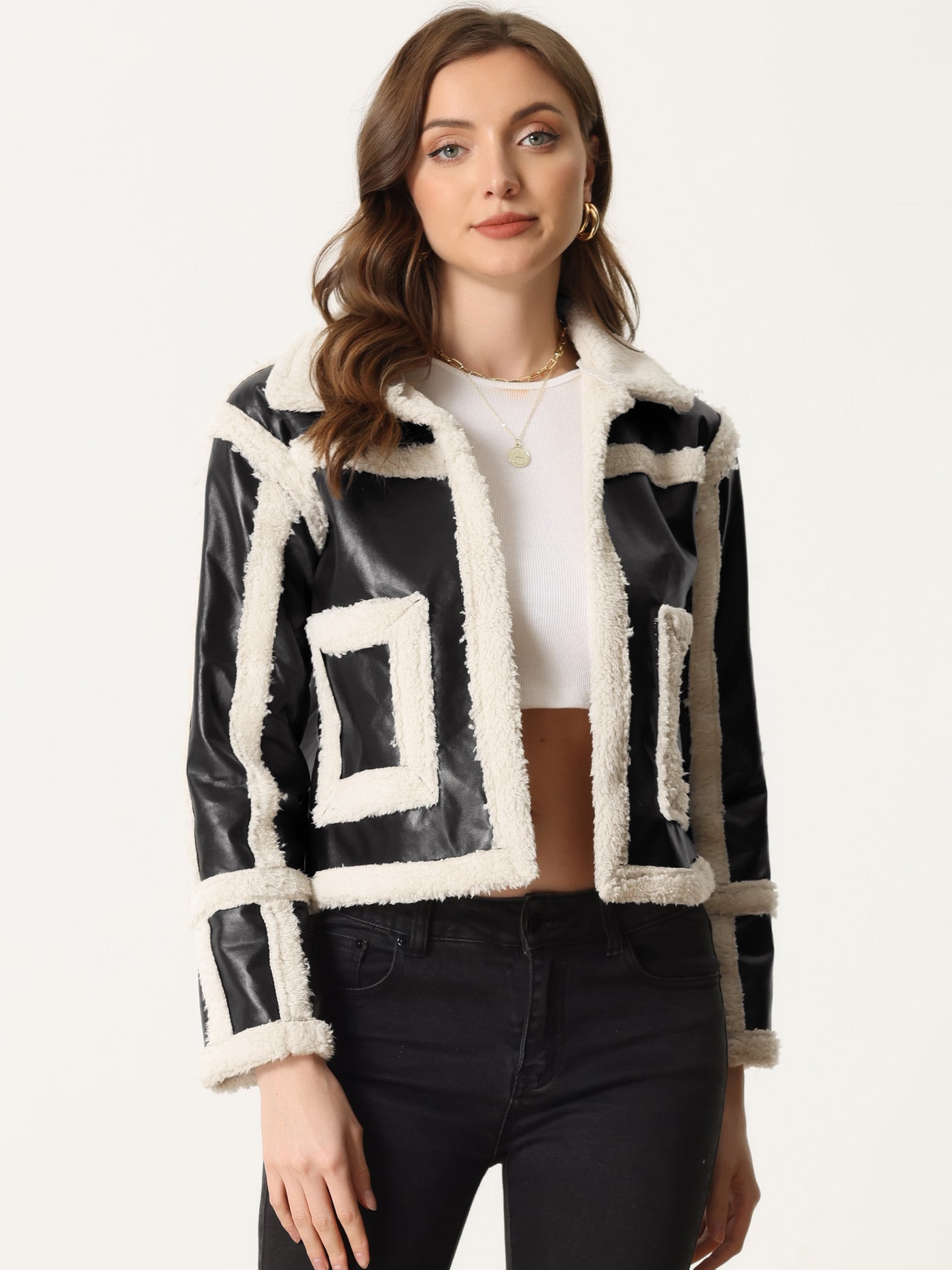 Allegra K Faux Fur Paneled PU Leather Thick Parka Jacket Warm Winter Coat
